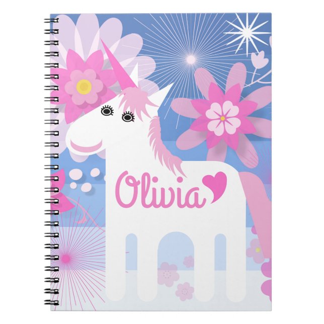 Carnet Bloc-notes Unicorne Pretty Rose personnalisable (Devant)