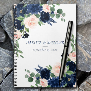 Carnet Blooms Chics Floral bleu marine et rose pâle