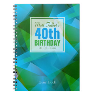 Carnet Blue Abstrait Cubist 40th Birthday Guest Book 9a