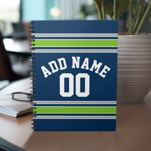 Carnet Blue and Green Sports Jersey Nom personnalisé Numé