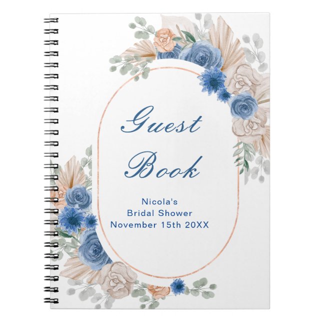 Carnet Blue Boho Pampas Grass Bridal Shower Guest  (Devant)