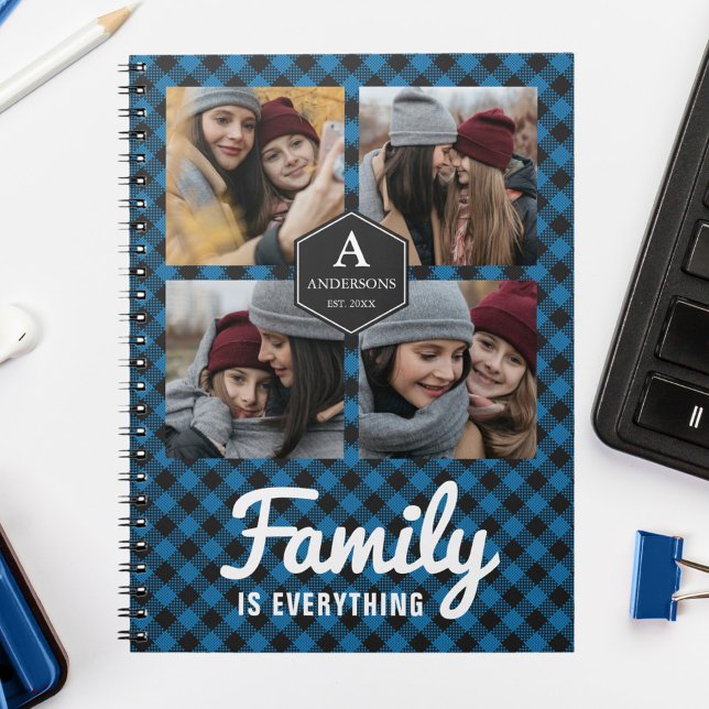 Carnet Blue Buffalo Plaid Lumberjack Family Photo Collage (Créateur téléchargé)