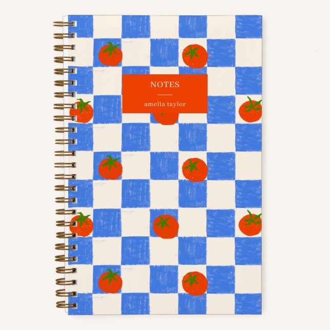 Carnet Blue Checker Tomato Pattern Personalized Name (Recto)