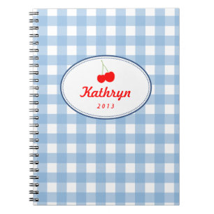 Carnet Blue country gingham pattern red cherry personal