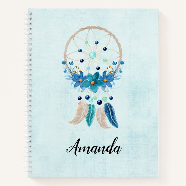 Carnet Blue Dreamcatcher Design Boho élégant (Devant)