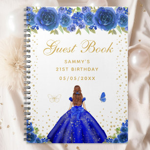 Carnet Blue Floral Brown Hair Princess Guest Book