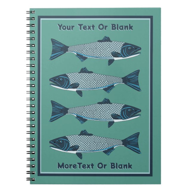 Carnet Blue Folk Art Trout/Saumon (Devant)