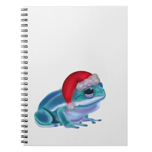 Carnet Blue frog with Santa hat. (Devant)