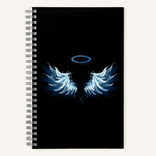 Carnet Blue Glowing Angel Wings on black background