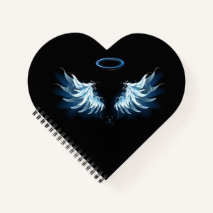 Carnet Blue Glowing Angel Wings on black background