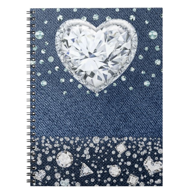 Carnet Blue Jean Denim & Diamonds Bling Diamond Heart (Devant)