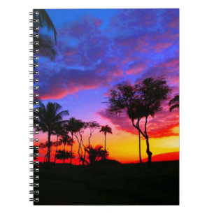 Carnet Blue Red Sunset Exotic Hawaiian Beach Palm Trees