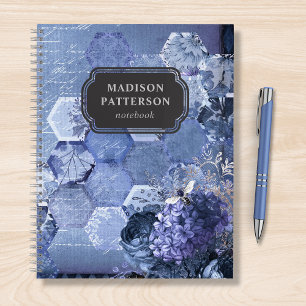Carnet Blue Silver Bee Floral Girly Chic Nom moderne
