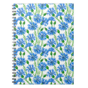 Carnet Blue watercolor cornflowers, wild flowers on white