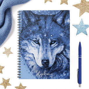 Carnet Blue Wolf Stars Sky Cosmic Celestial Personnalisé