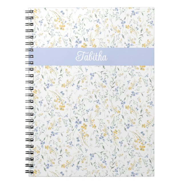 Carnet Blue Yellow Wildflower Pattern Custom Name (Devant)