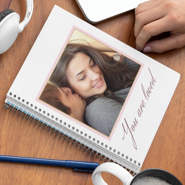 Carnet Blush Border Portrait (White notebook featuring framed portrait layout with gentle script text below.)