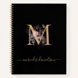 Carnet Blush Floral Monogrammé Or Noir Moderne