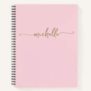 Carnet Blush Modern Girly Gold Script Monogramme Nom