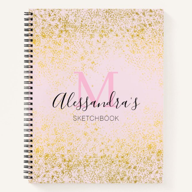 Carnet Blush Pink & Gold Sparkor Nom du monogramme (Devant)