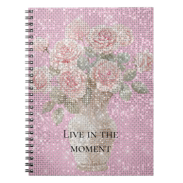 Carnet Blush Pink Roses Floral Sparkle  (Devant)