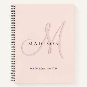 Carnet Blush rose élégant monogramme script