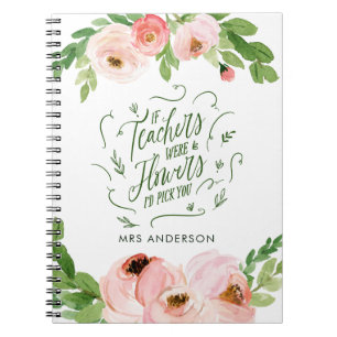 Carnet Blush rose floral merci enseignant cadeau