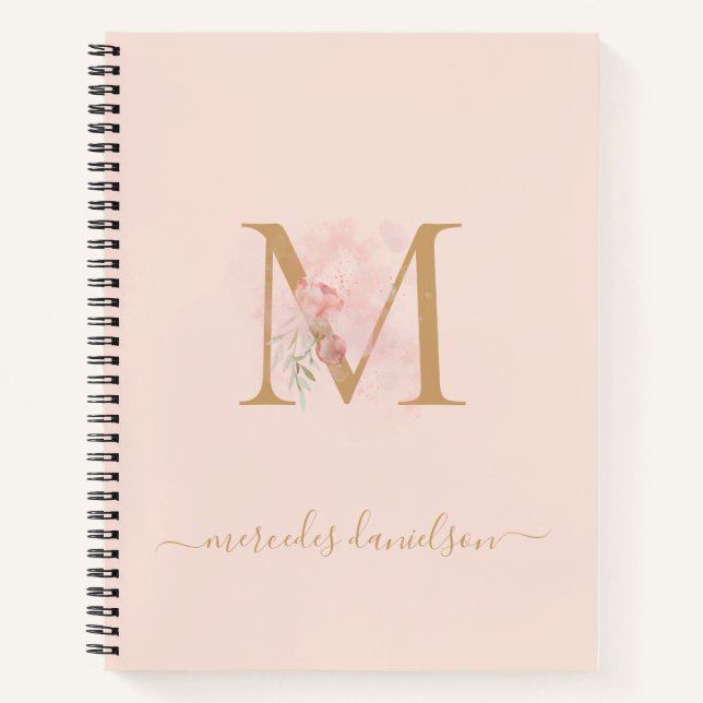 Carnet Blush rose floral monogrammé transparent moderne   (Devant)
