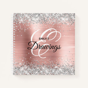 Carnet Blush Rose Glitter Argent Papier Aluminium Monogra