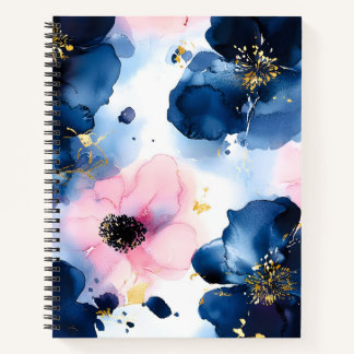 Carnet Blush Rose Gold Bleu Marine Floral Aquarelle