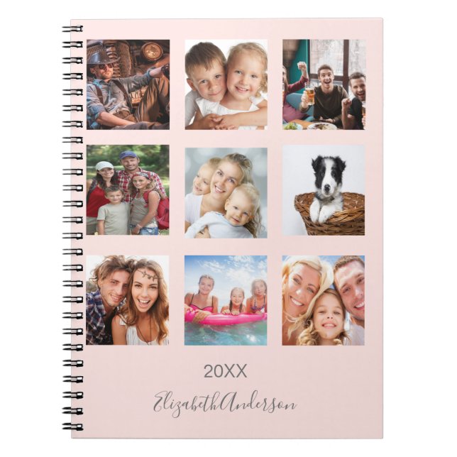 Carnet Blush rose gold et monogramme de collage photo (Devant)