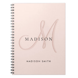 Carnet Blush rose monogramme script stylé élégant