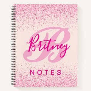 Carnet Blush Rose Pailleté Monogramme Nom