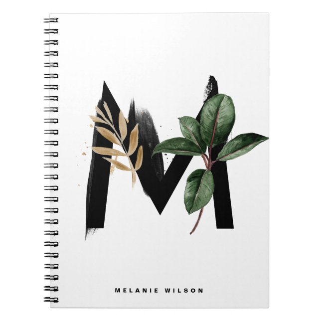 Carnet Boho Aquarelle Tropical Feuille Lettre M Monogramm (Devant)