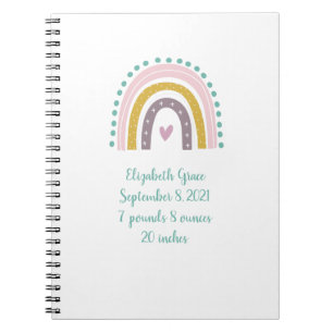 Carnet Boho Arc-en-ciel rose Turquoise Gold Hearts Baby C
