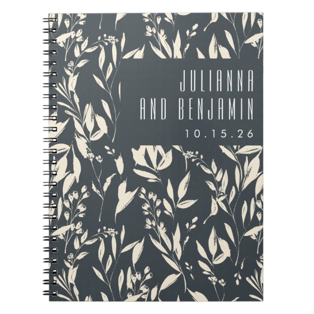 Carnet Boho Black Main Tirée Floral Mariage Personnalisé (Devant)