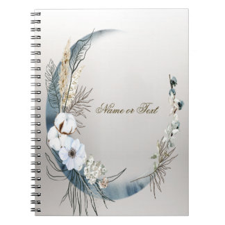 Carnet Boho Blanc Orchidée Fleurs Bleu Lune Élégant