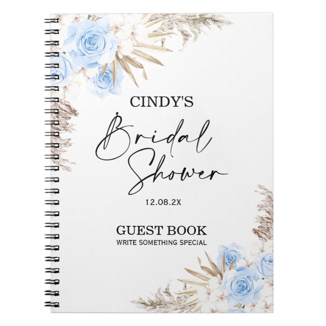 Carnet Boho Blue Brown Floral Fête des mariées Invité (Devant)