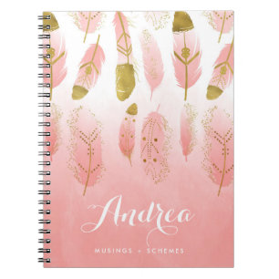 Carnet Boho Blush Plumes rose Ombre Personnalisé