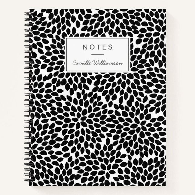 Carnet Boho Chic noir et blanc Abstrait motif floral (Devant)