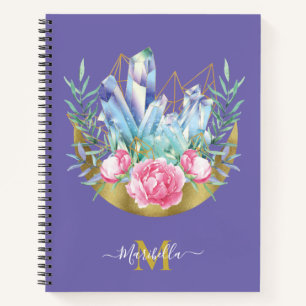 Carnet Boho Crescent Moon Crystal Cluster Roses Rose