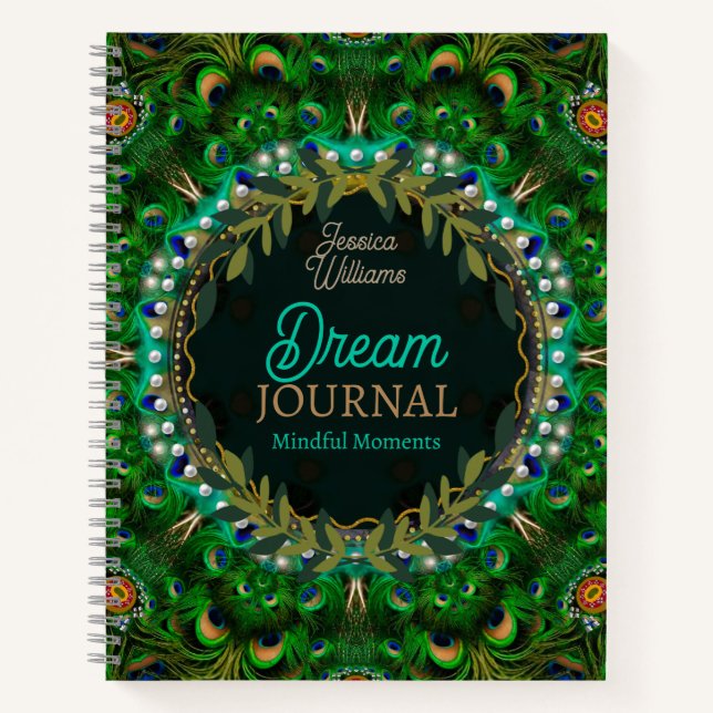 Carnet Boho Dreams Peacock Feathes Green Mandala (Devant)