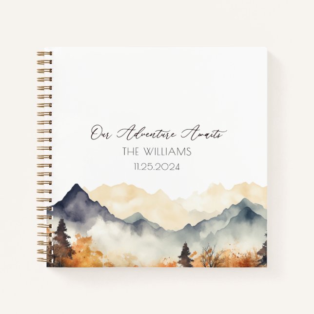 Carnet Boho Fall Mountain Watercolor Mariage invité (Devant)