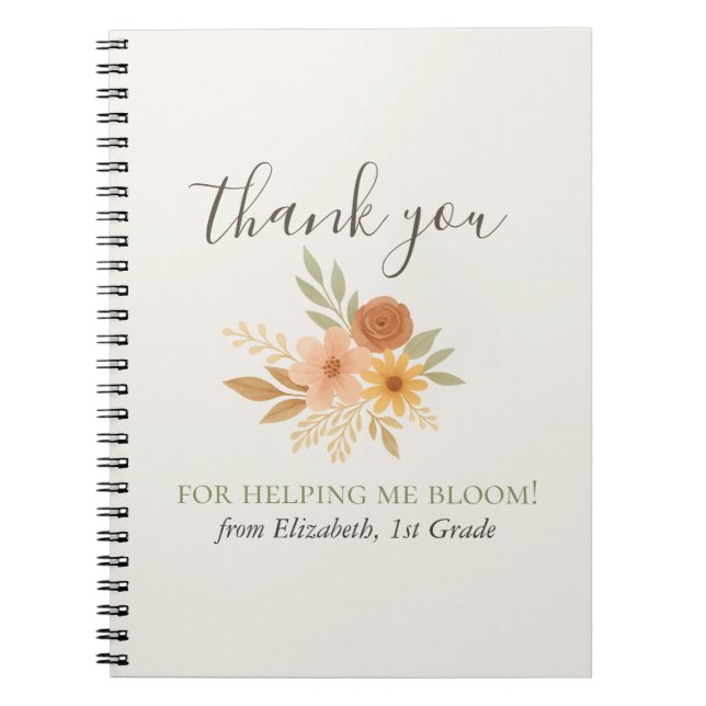 Carnet Boho Floral Aquarelle Enseignant Merci (Devant)