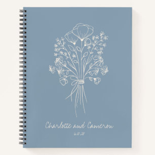 Carnet Boho Flower Line Art Mariage personnalisé Bleu