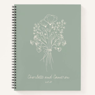 Carnet Boho Flower Line Art Sage Mariage personnalisé