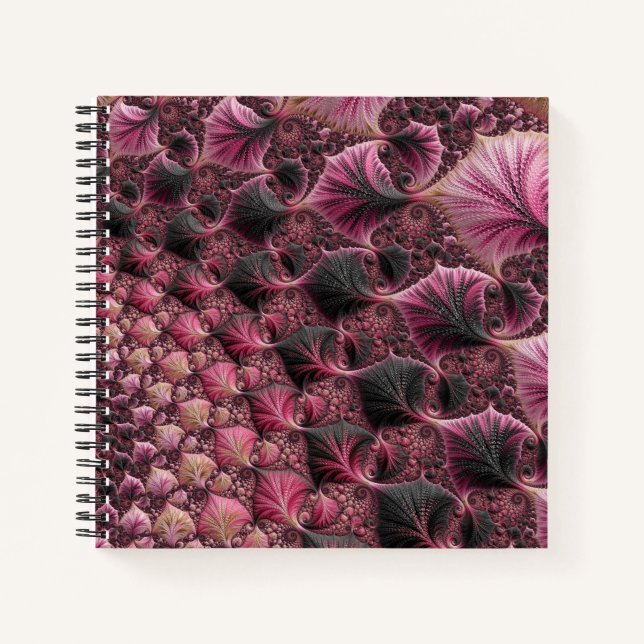 Carnet Boho Funky Eclectique Rose Noir Abstrait Fractal (Devant)