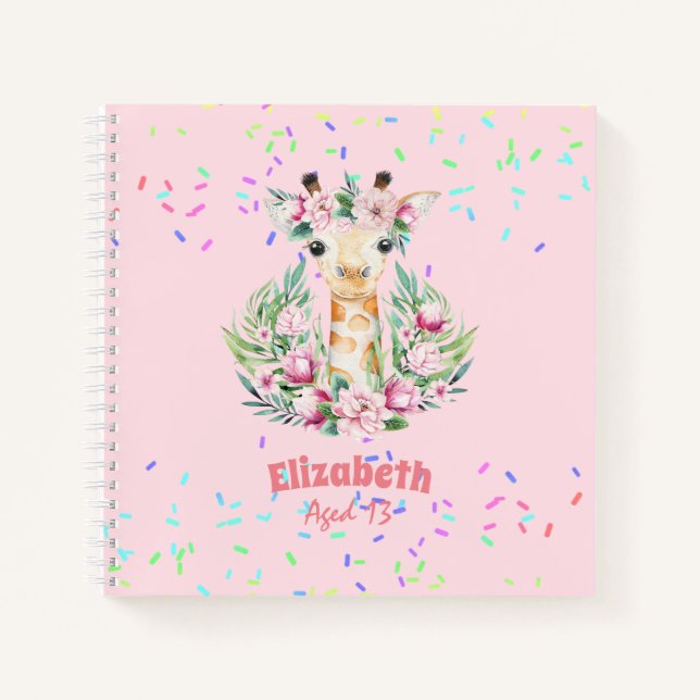 Carnet Boho Giraffe Fleurs Nommées Girs, Cadeaux Ados (Devant)