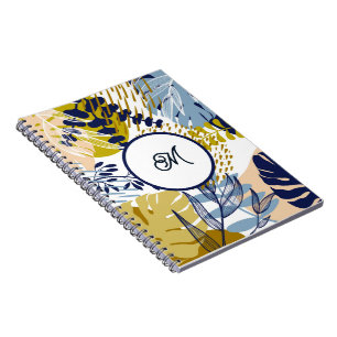 Carnet Boho Navy Green Tan Leaves Notebook