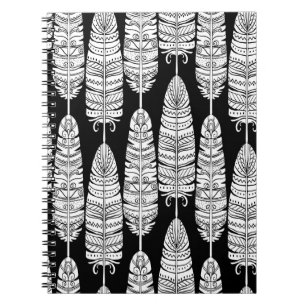 Carnet Boho plumes : motif noir et blanc